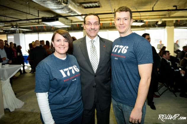 1776 co-founders Donna Harris and Evan Burfield flank D.C. Mayor Vincent Gray.